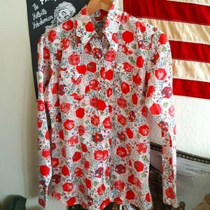 70s Floral Womens Western Blouse